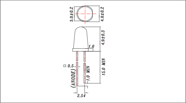 深圳3mm红色子弹头led灯珠发光二极管封装尺寸图纸