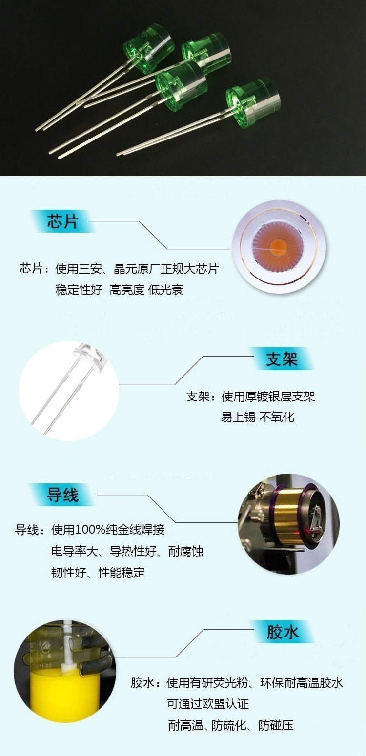 上虞8mm平头绿发绿光led灯珠工艺