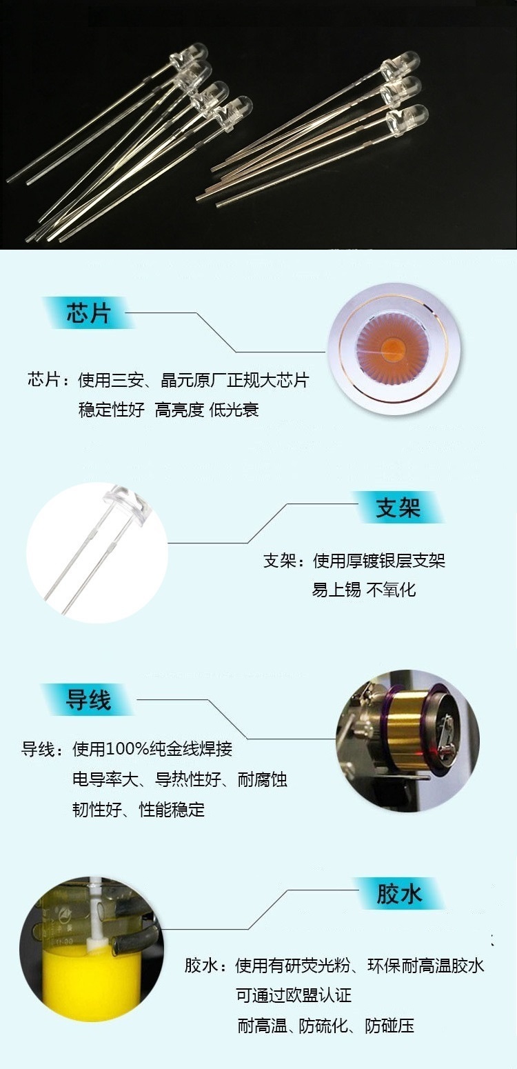 上海3mm圆头高亮单色led发光二极管工艺参数