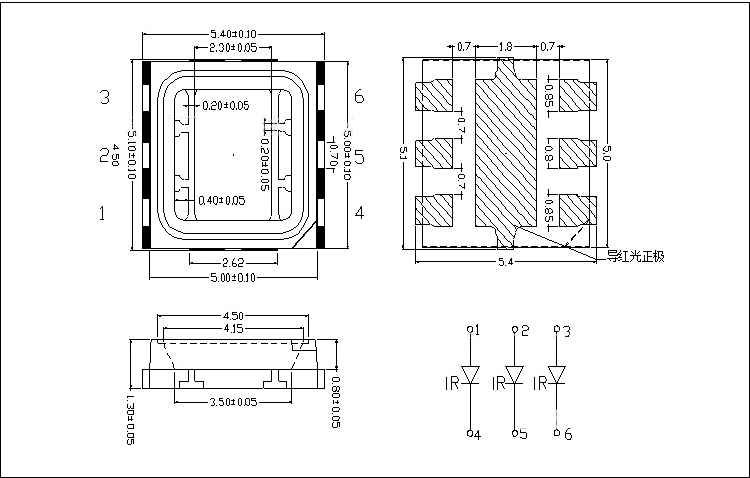 东莞led5050 0.5W红光贴片灯珠封装尺寸图纸