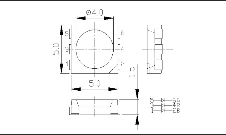 浙江5050 0.6W rgb led贴片灯珠封装尺寸图纸