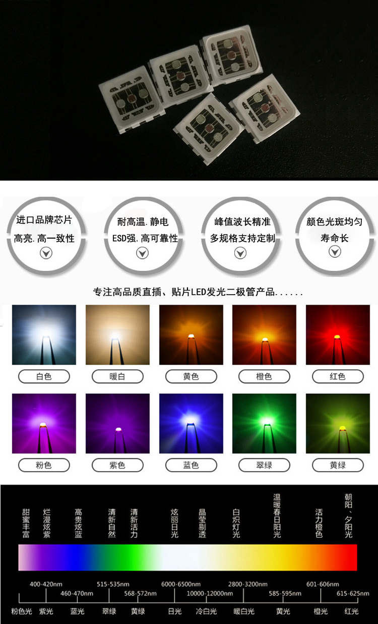 东莞5050 3W rgb led三合一灯珠工艺特点