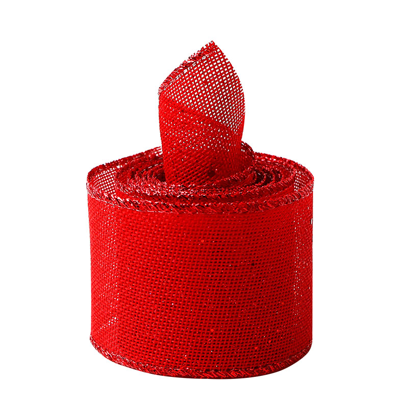 Burlap Ribbon With Glitter Red Wired Ribbon 2-1/2