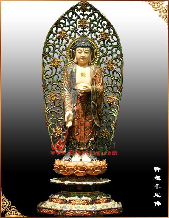 铜雕彩绘三宝佛之释迦牟尼