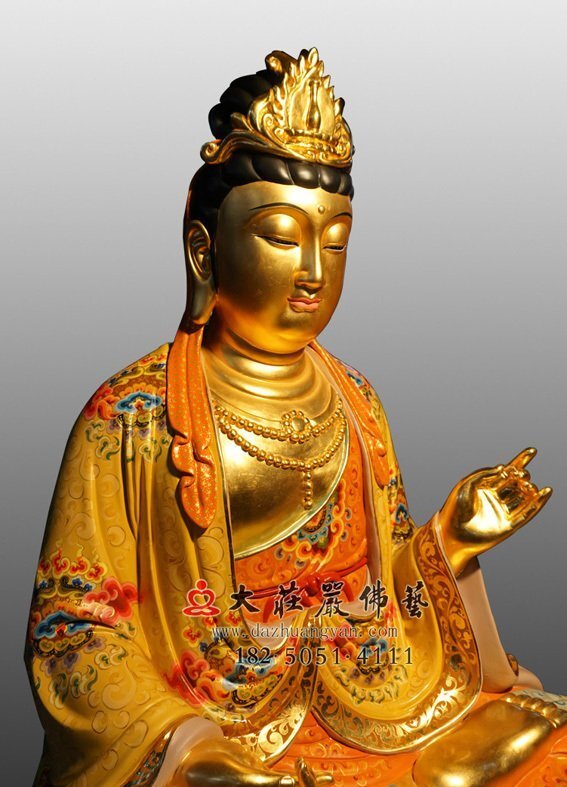 铜雕彩绘贴金大势至菩萨侧面佛像