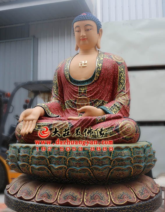 生漆脱胎西方三圣之阿弥陀佛坐莲彩绘塑像侧面照
