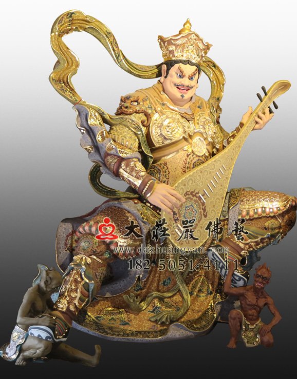 铜雕四大天王之东方持国天王彩绘塑像 