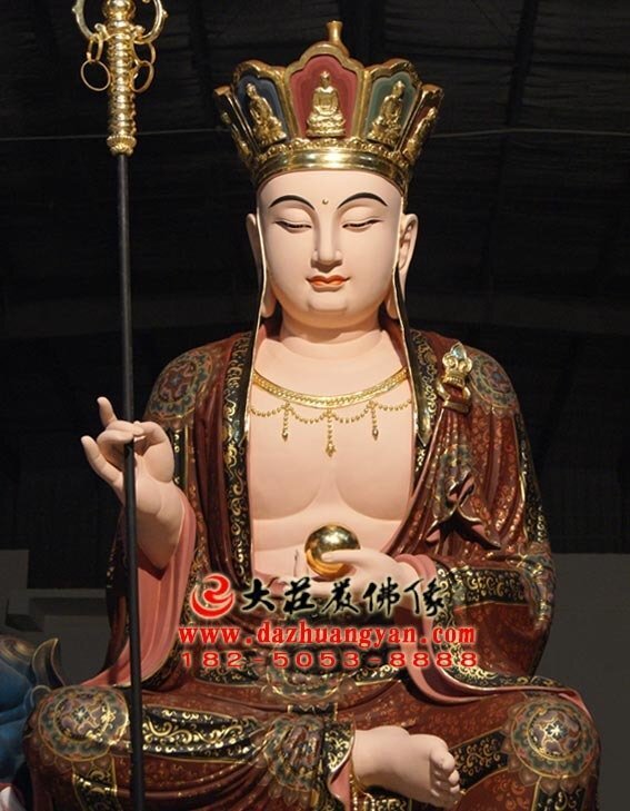大愿地藏王菩萨彩绘塑像正面照