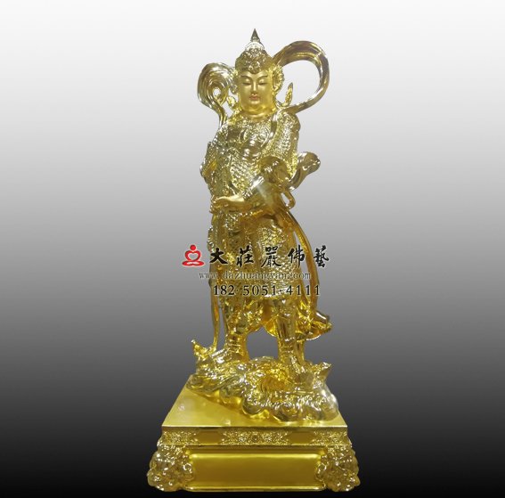 铜雕贴金韦驮菩萨塑像 