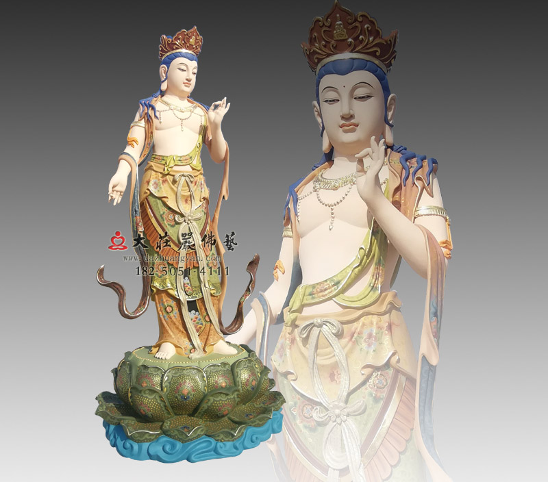 佛教八大菩薩之彌勒菩薩彩繪銅佛像天冠彌勒大肚彌來佛雕塑