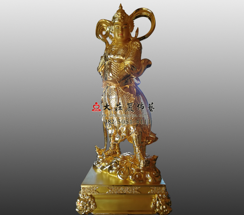 佛教護法神韋馱菩薩貼金佛像韋天將軍雕塑