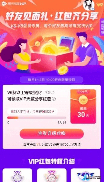 腾讯视频会员VIP6_8免费送好友1_30天数活动