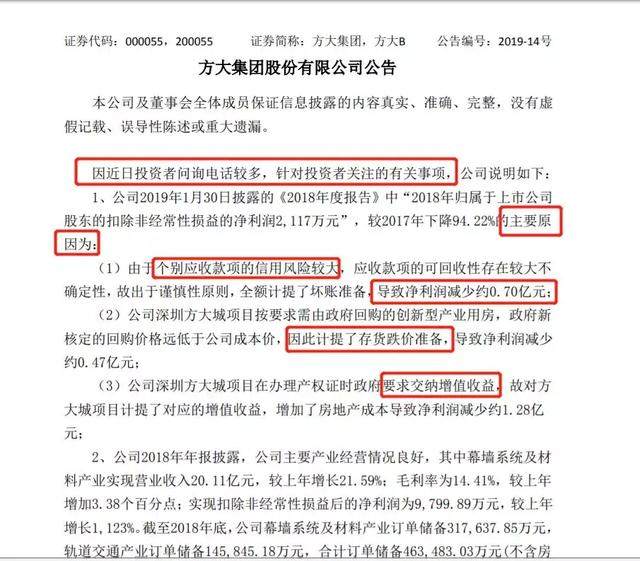 业绩预告玩文字游戏误导投资者 方大集团董秘欠投资者一个解释！