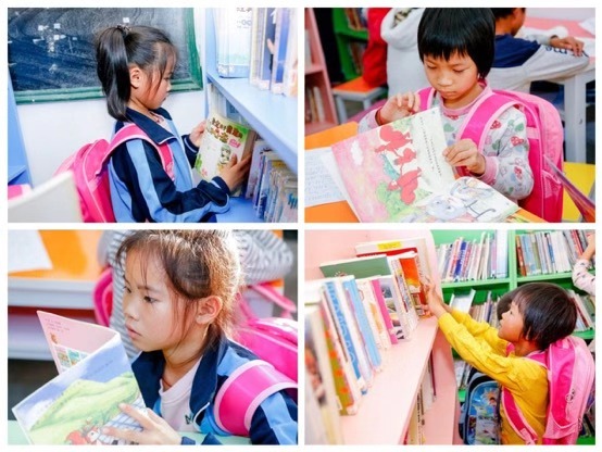 孩子们在崭新的合景艺述馆里看书