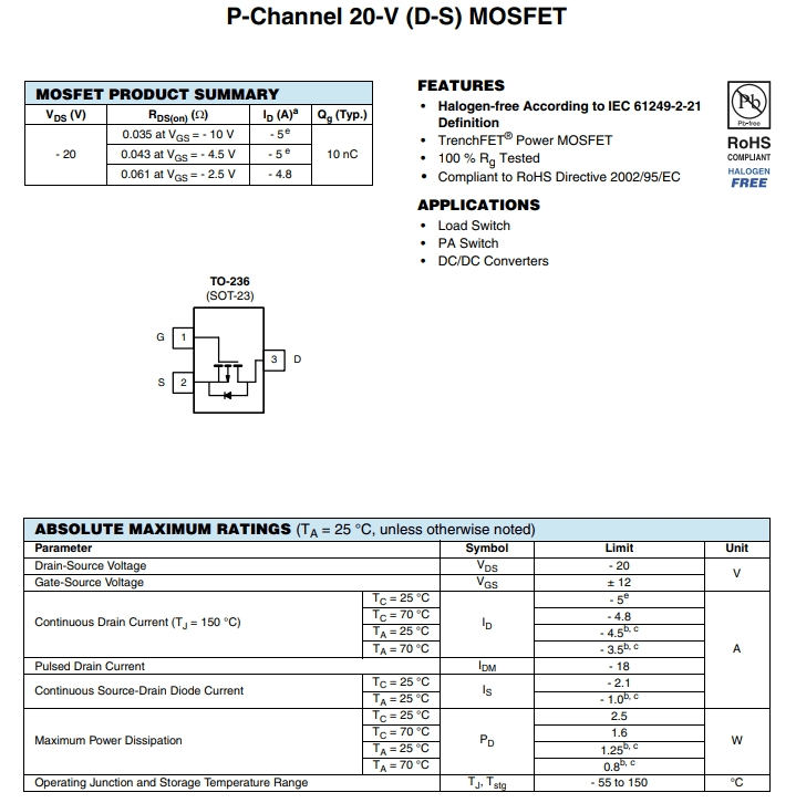 SI2301DS-T1-GE3参数