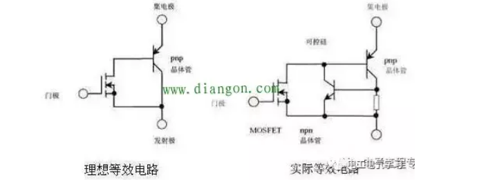 IGBT的理想等效电路及实际等效电路