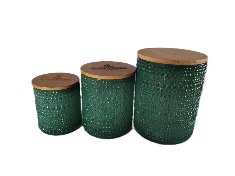 Set 3 Glass Candle Holder With Bamboo Lid