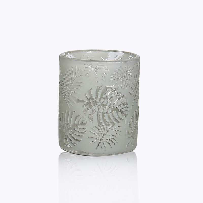 Glass Candle Holder With Leaf Pattern