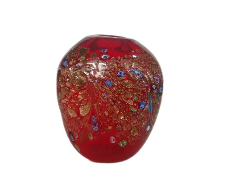 Red Murano Glass Vase With Gold Flex