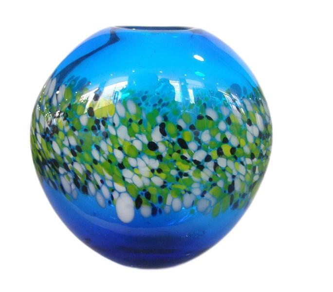 Blue Murano Glass Vase With Colorful Dots