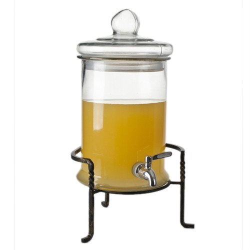 Clear Glass Beverage Dispenser with Metal Stand