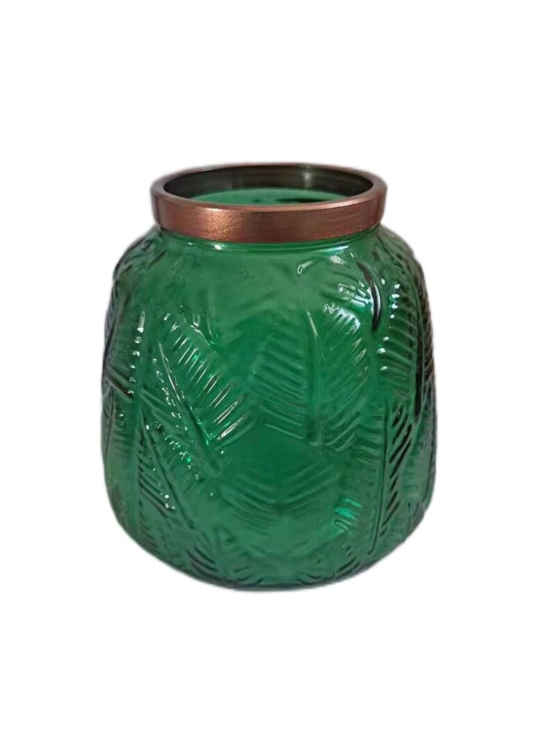 Green Glass Vase With Copper Mouth