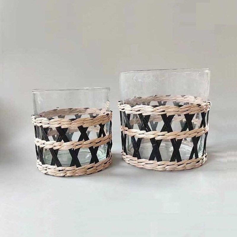 Glass Candle Holder with Wicker