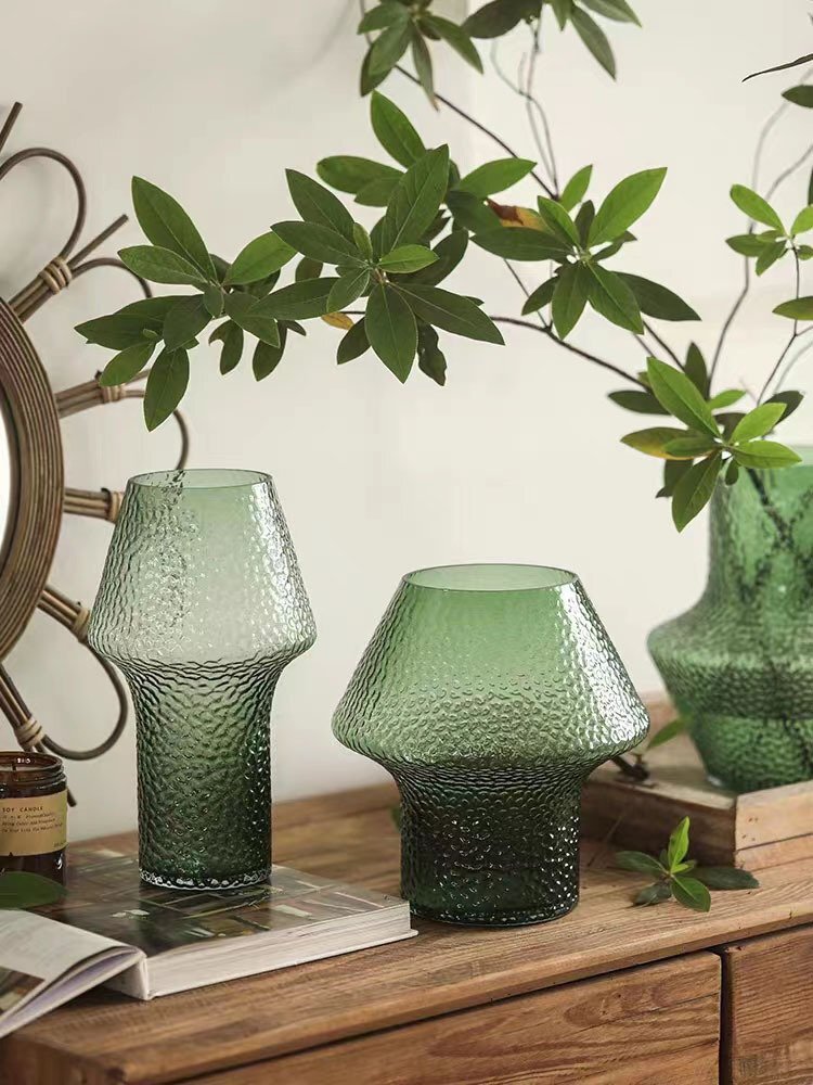 Wholesale Embossed dots green glass vase for home decoration Supplier Manufacturers
