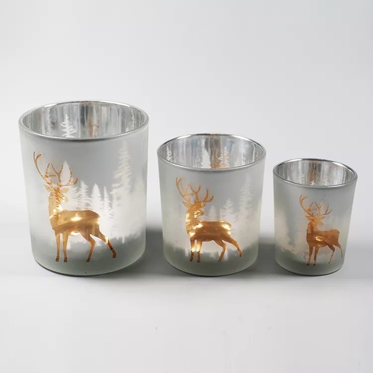 Wholesale Glass Candle Holder for Christmas with Deer Pattern Supplier Manufacturers