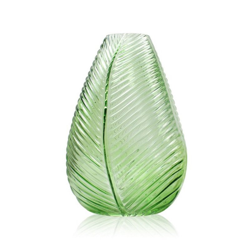 Green Glass Vase Leaf Shape