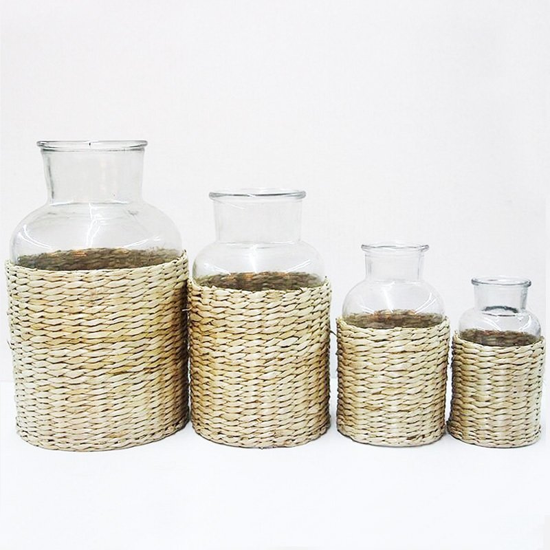 Wicker Wrapped Glass Vase