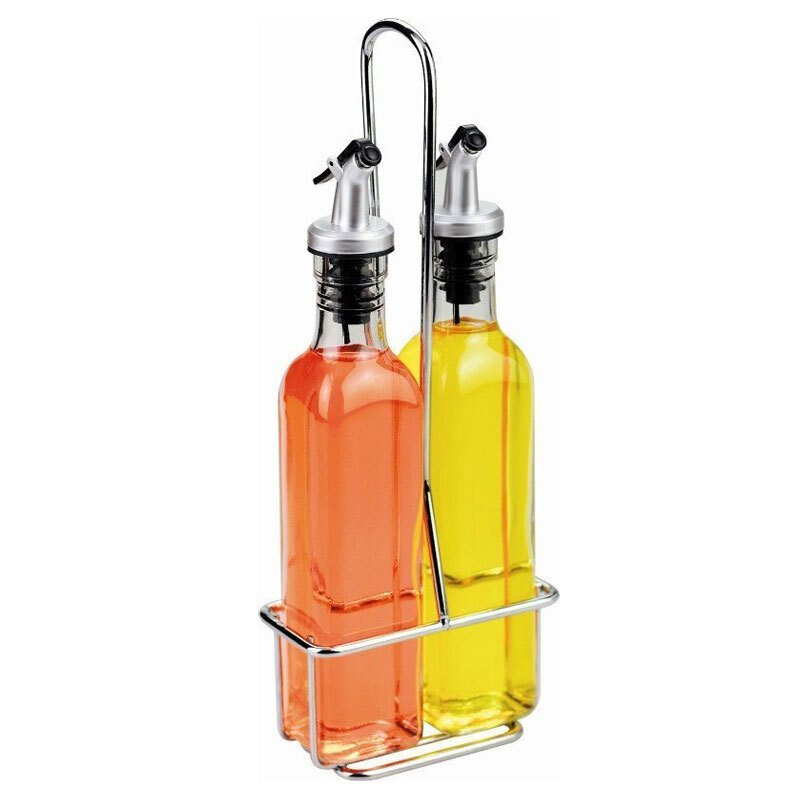 Glass Oil Bottle With Metal Stand