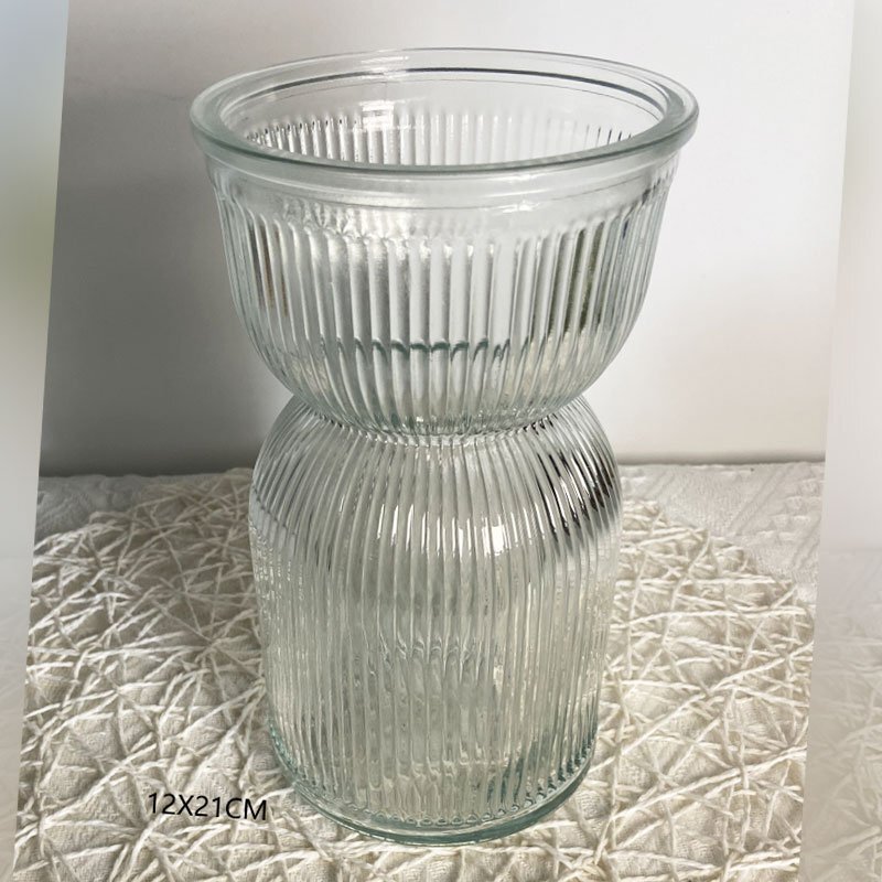 Wholesale Glass Vase with Vertical Stripe Glass Decoration