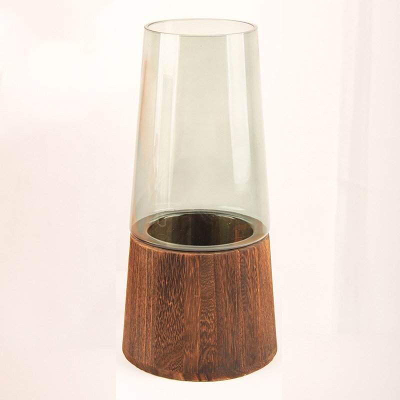 Wholesale Handmade Stylish Glass Vase with Wood Base for Decoration