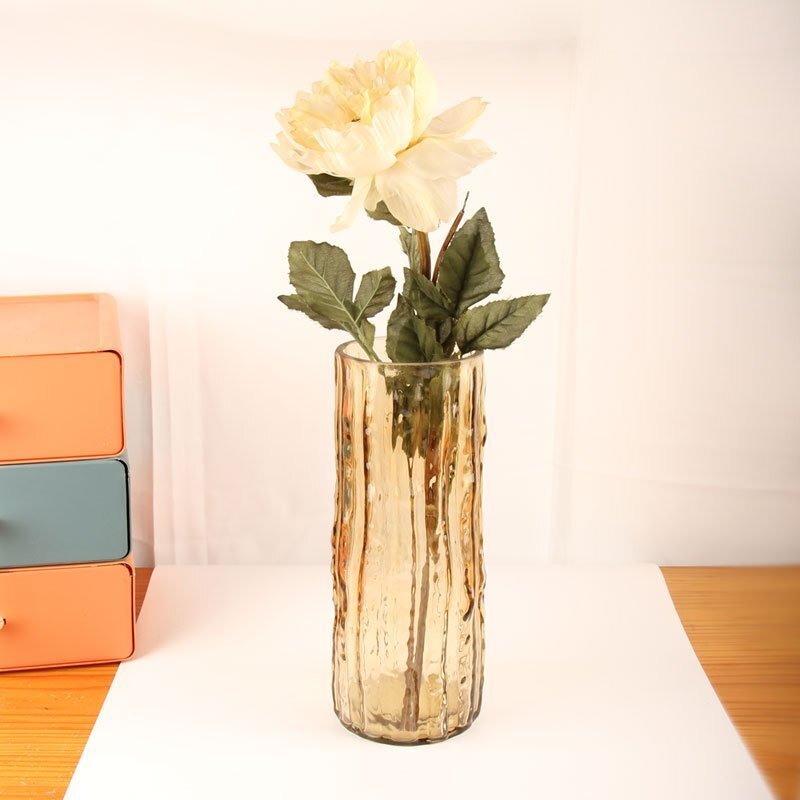 Wholesale Bark Pattern Light Amber Glass Vase for Tabletop Decoration