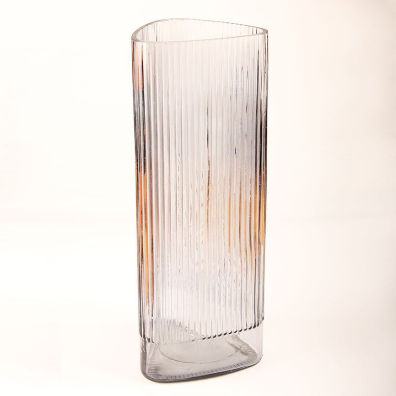 Wholesale Grey Heart Shape Glass Vase with Vertical Stripe Supplier Manufacturers