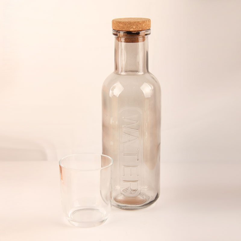 Wholesale Grey Drinking Glass water bottle with cork and glass cup Supplier Manufacturers