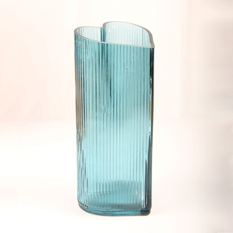 Heart Shape Glass Vase with Vertical Stripe