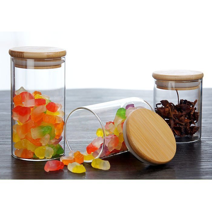 Wholesale High Borosilicate Glass Cylinder Food Storage Jar with Bamboo Lid